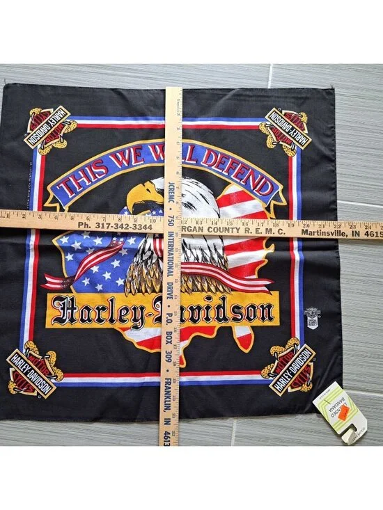 New Vintage Harley-Davidson Bandana Eagle "This We Will Defend" USA Cotton - Picture 6 of 6